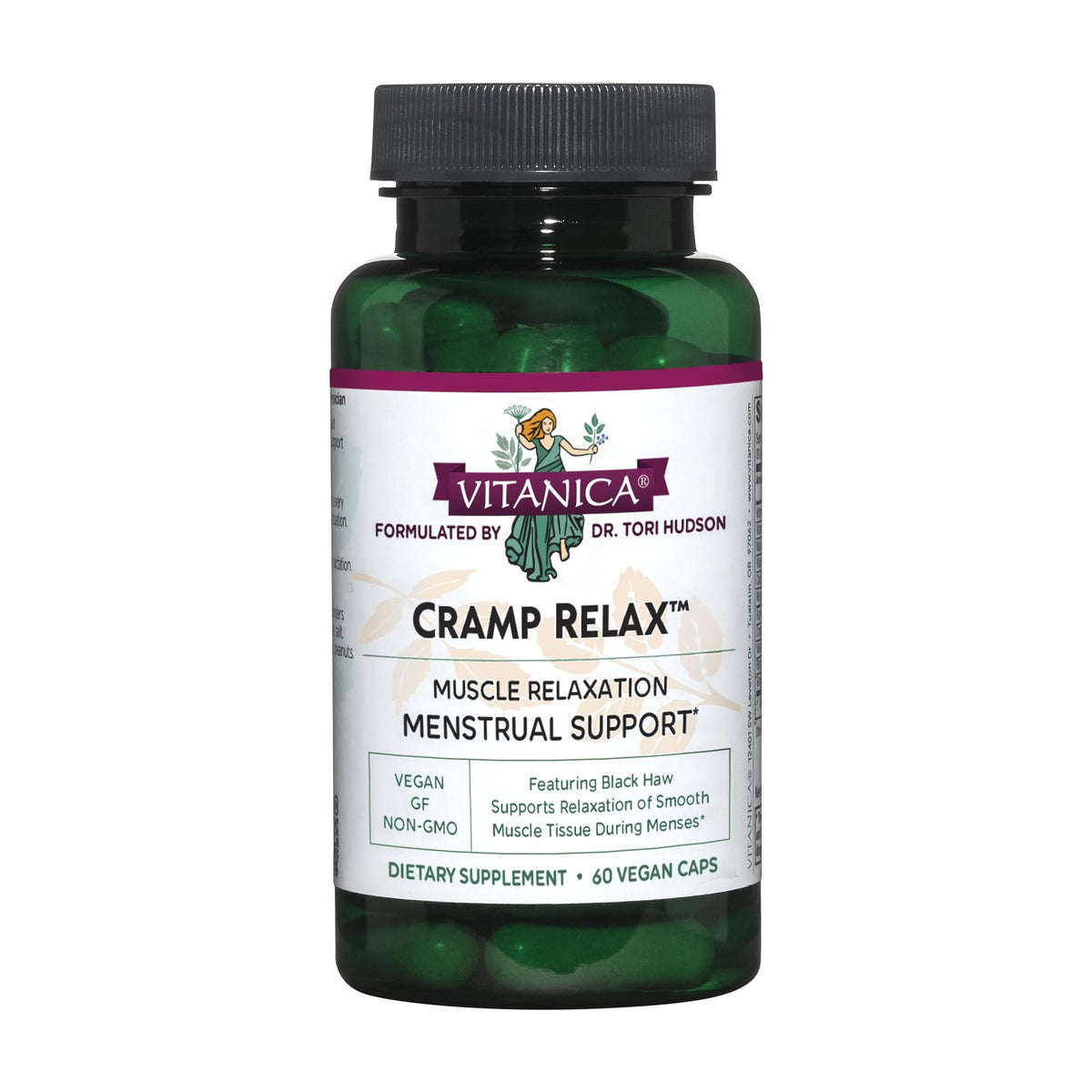 Vitanica Cramp Relax bottle with herbal blend for menstrual comfort.