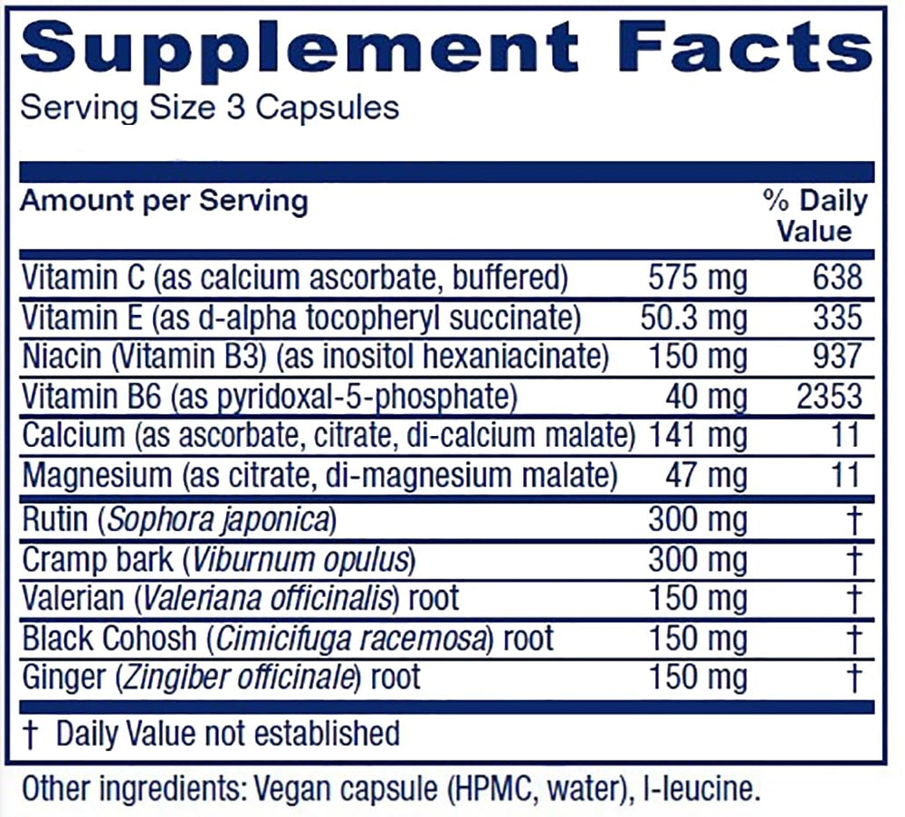 Vitanica Cramp Relax ingredients panel highlighting herbal and vitamin blends for menstrual comfort.
