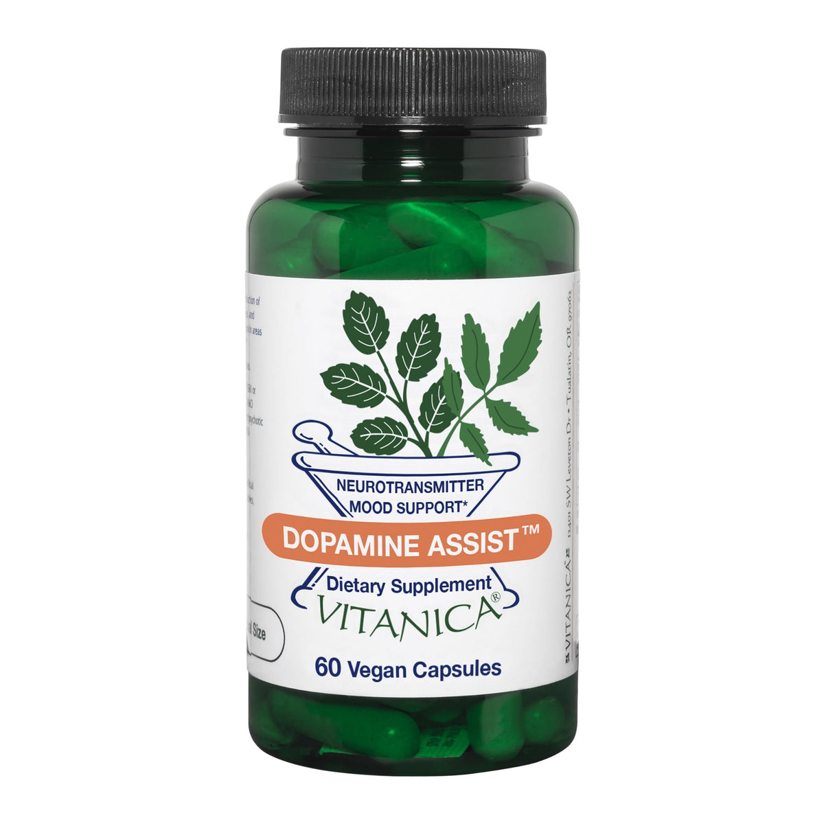 Vitanica Dopamine Assist bottle front label for daily mood support.