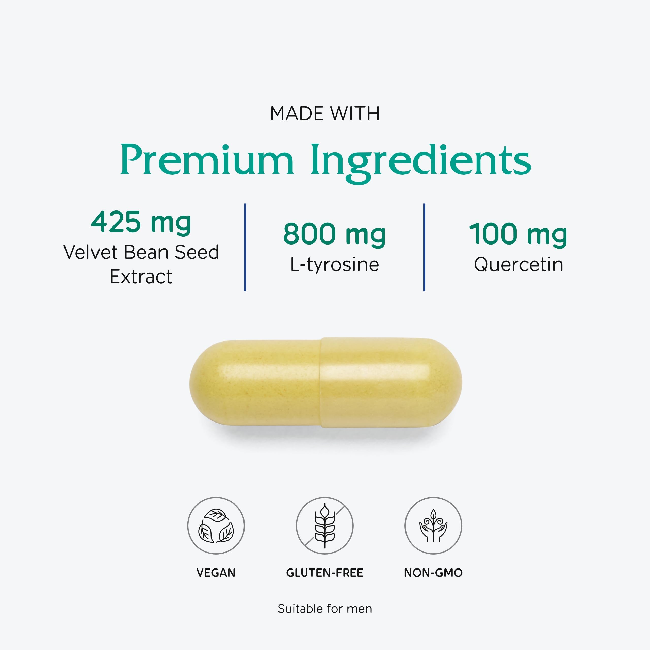 Vitanica Dopamine Assist ingredients panel featuring L-Tyrosine and Green Tea.