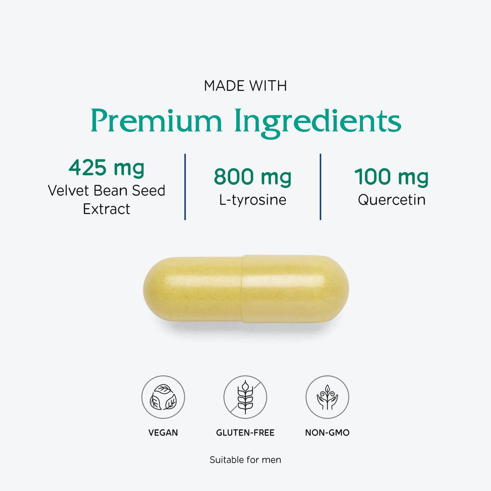 Vitanica Dopamine Assist ingredients panel featuring L-Tyrosine and Green Tea.
