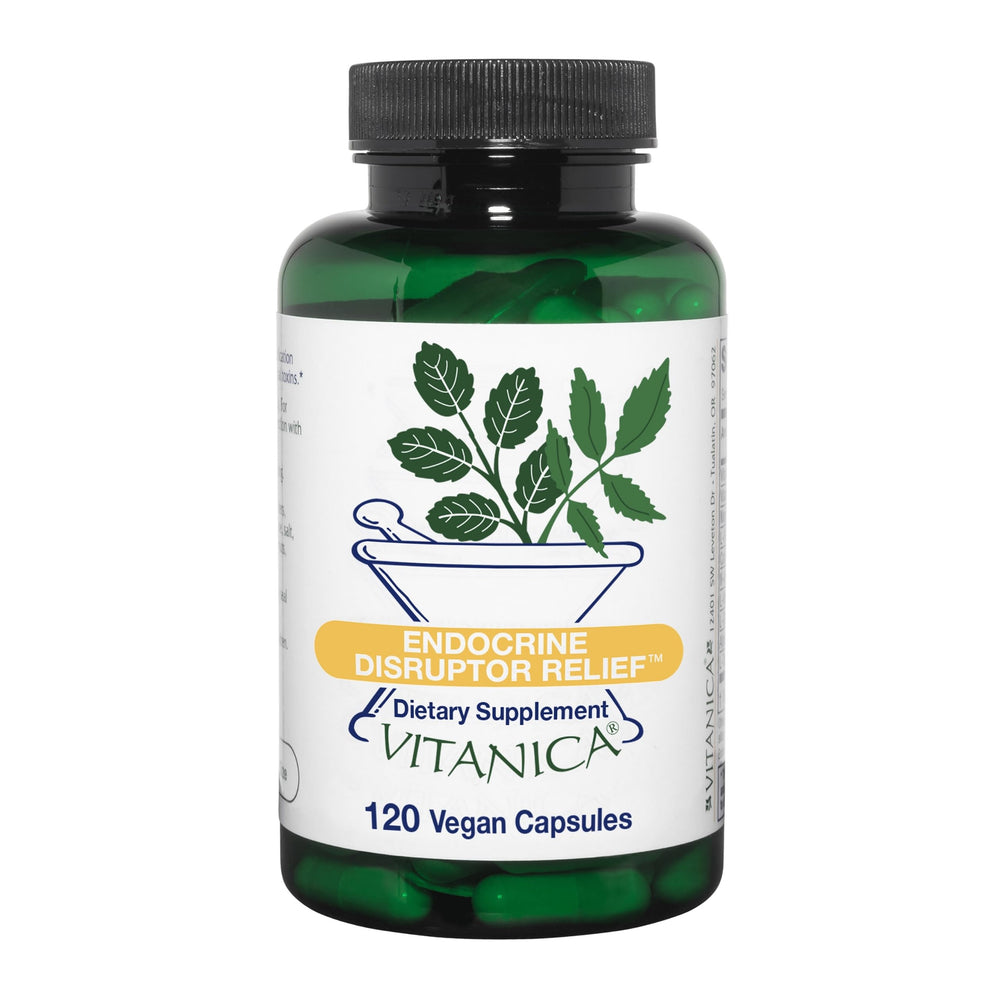Vitanica Endocrine Disruptor Relief bottle front view highlighting detox support potential