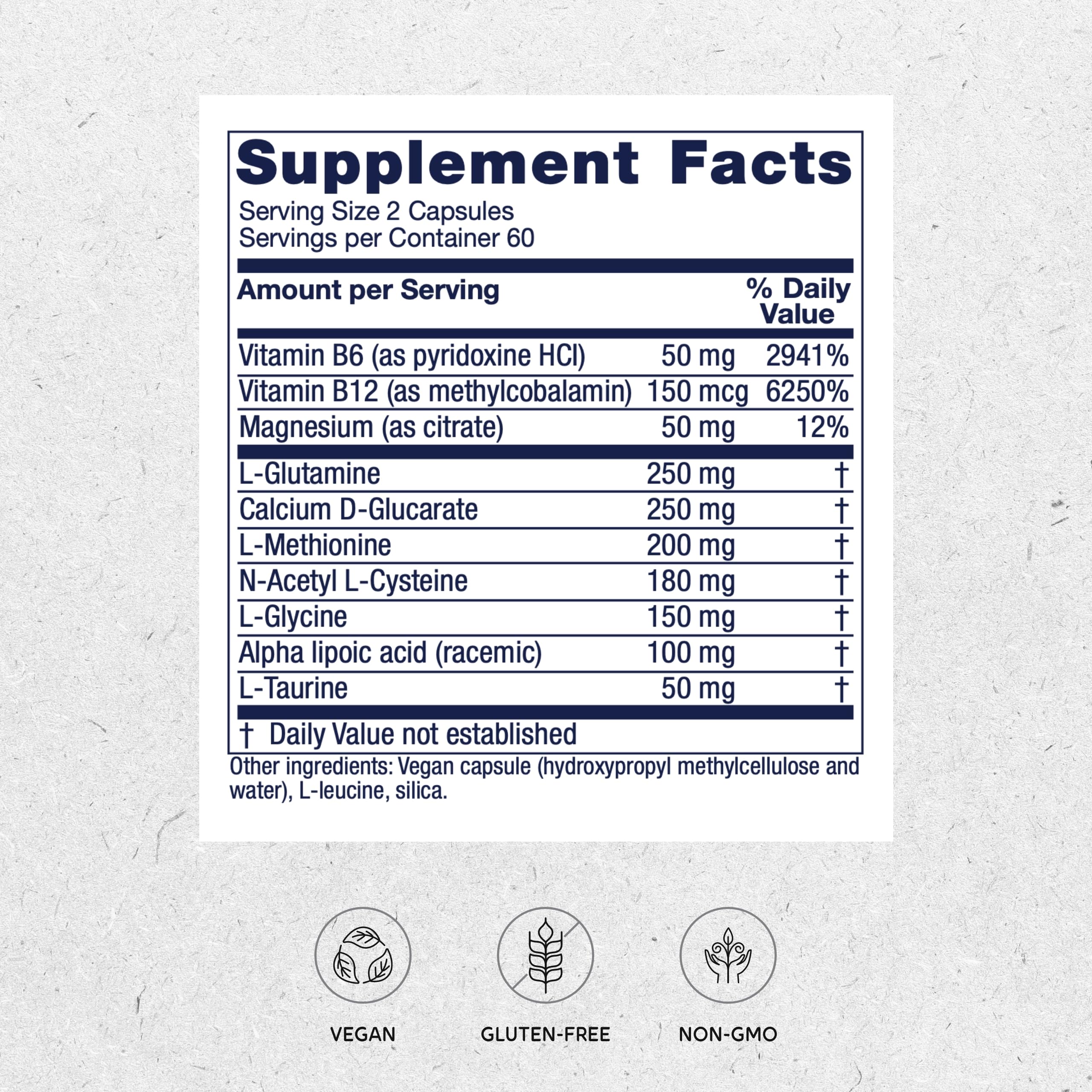 Vitanica Endocrine Disruptor Relief label close-up emphasizing antioxidant and detox pathways