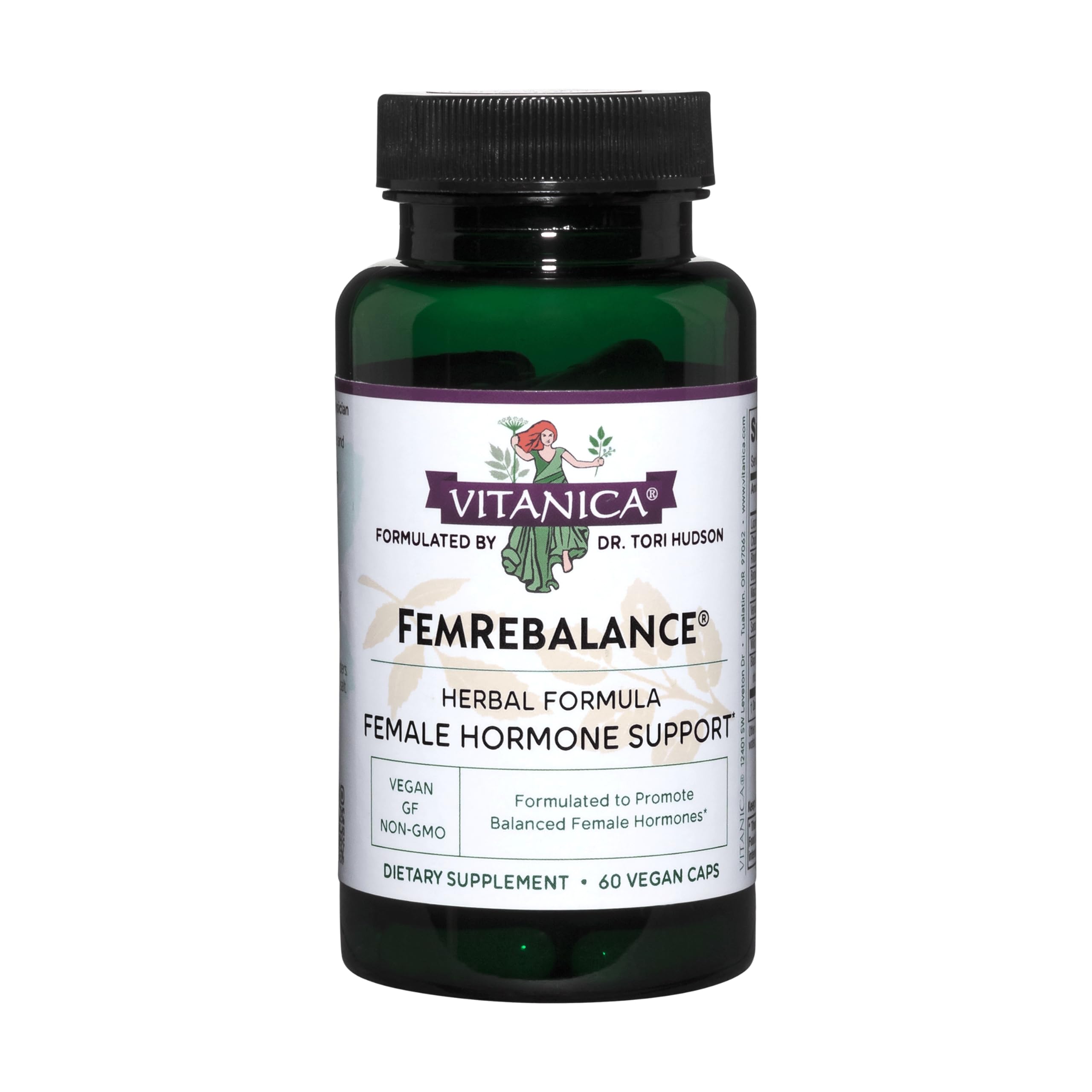 Vitanica FemRebalance bottle with capsules for daily hormone balance.