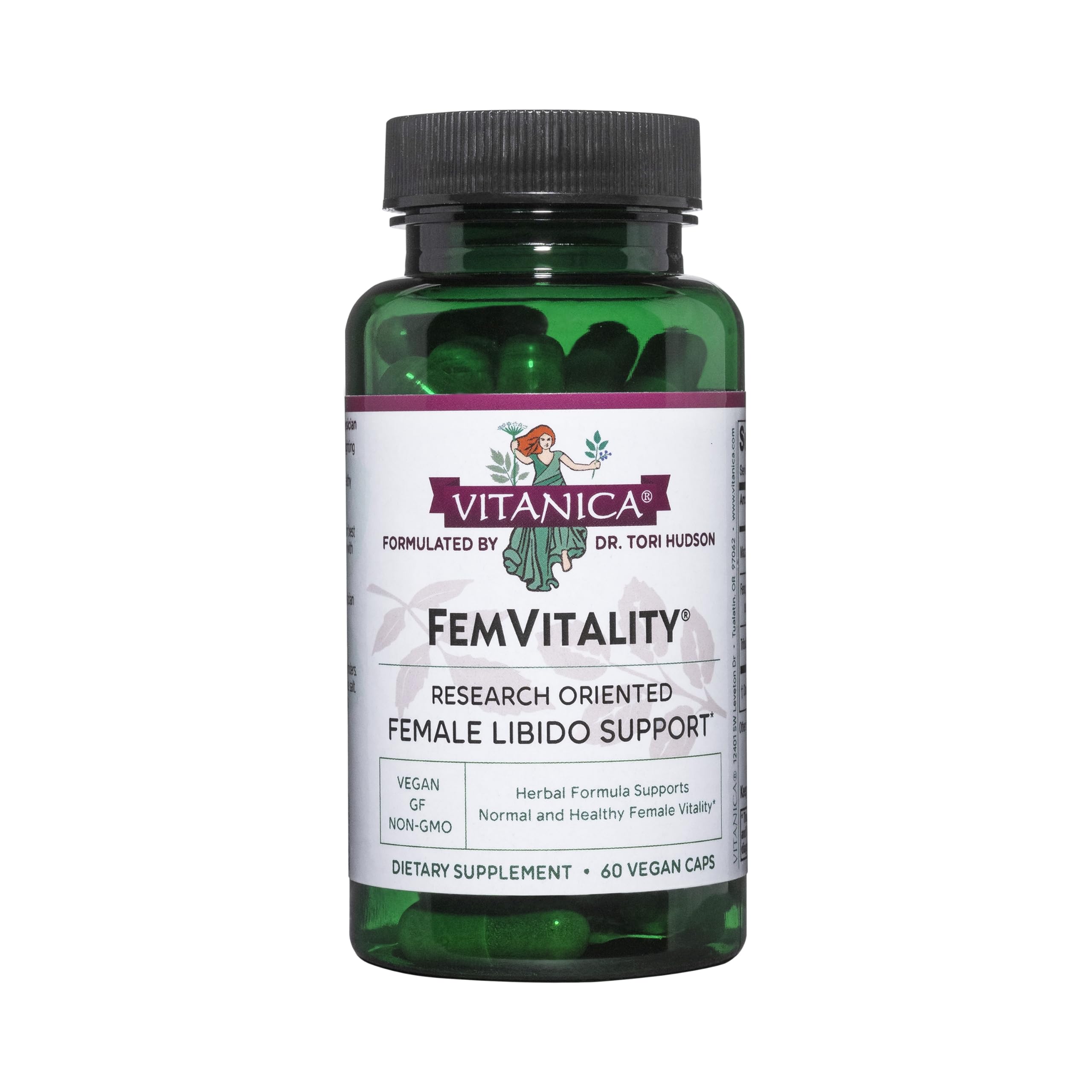 Vitanica FemVitality bottle with capsules ready for daily vitality use