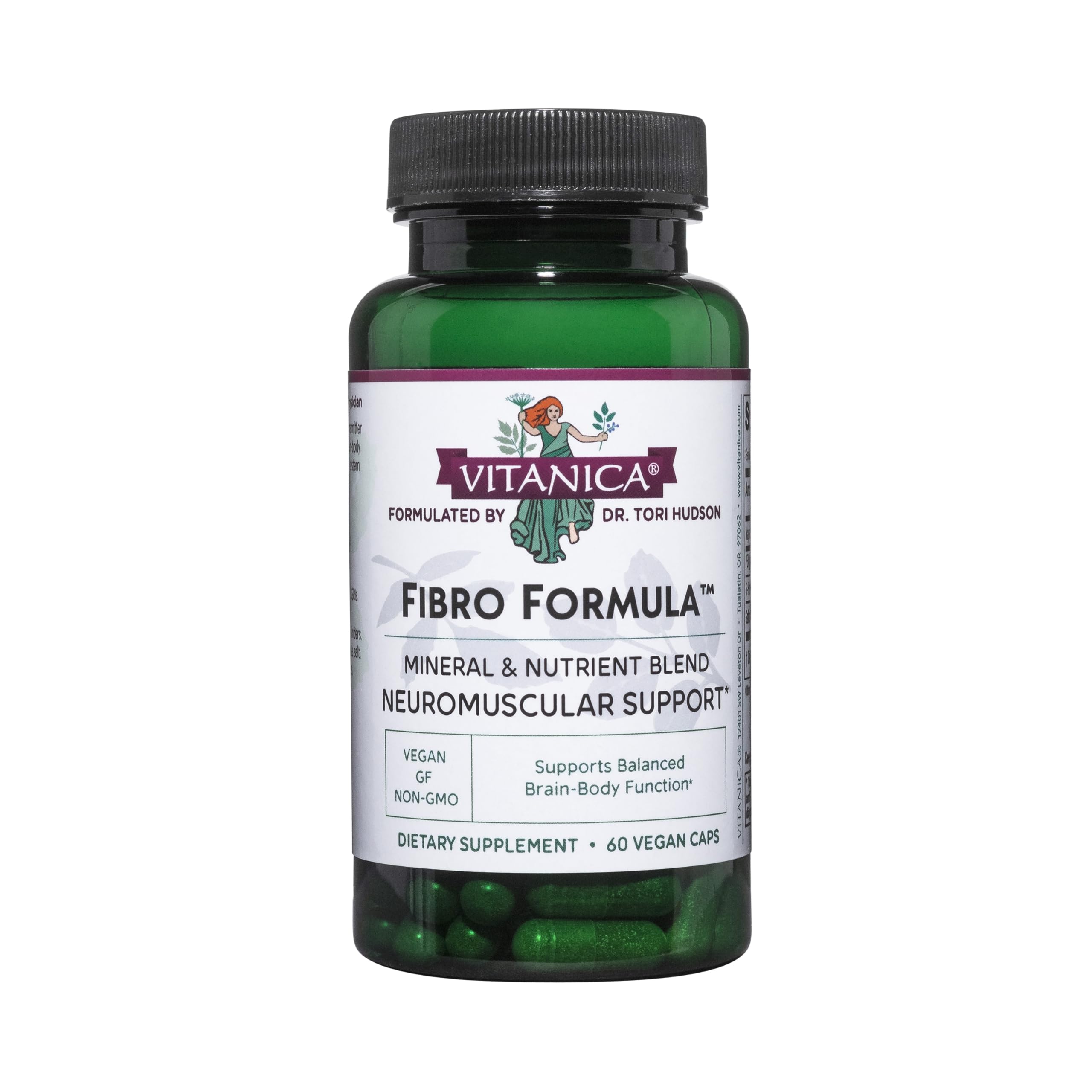Vitanica Fibro Formula bottle with capsules for daily neuromuscular balance.
