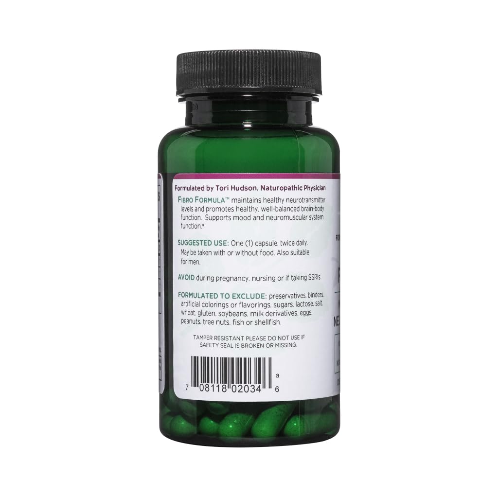 Vitanica Fibro Formula label on bottle highlighting vegan, non-GMO formula.
