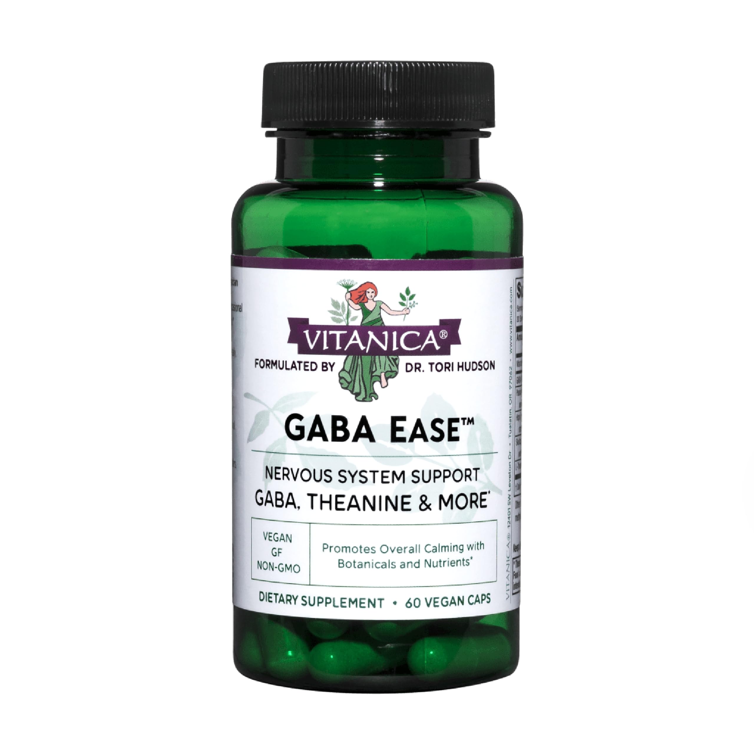 Vitanica GABA Ease bottle front image showing vegan calming support.