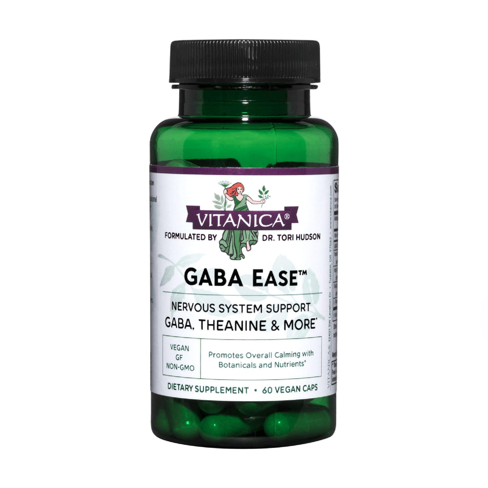 Vitanica GABA Ease bottle front image showing vegan calming support.
