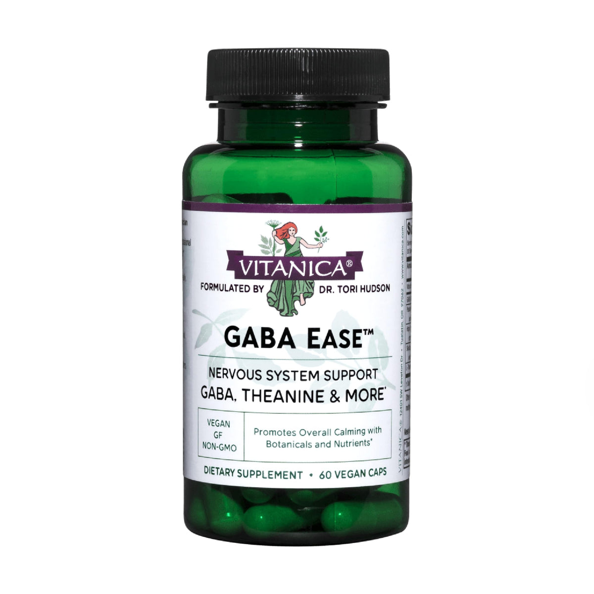 Vitanica GABA Ease bottle front image showing vegan calming support.