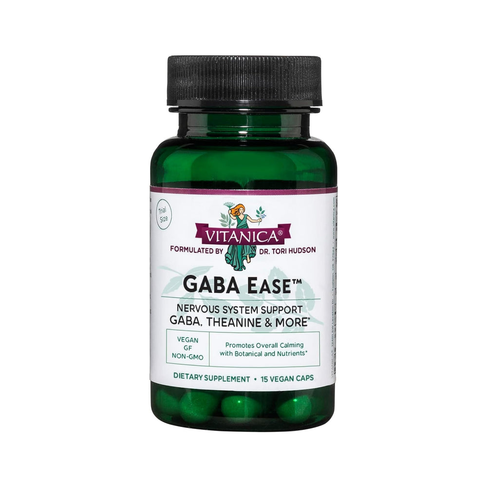 Vitanica GABA Ease bottle shown for calming support during stress
