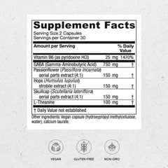 Vitanica GABA Ease label close-up highlighting ingredients.
