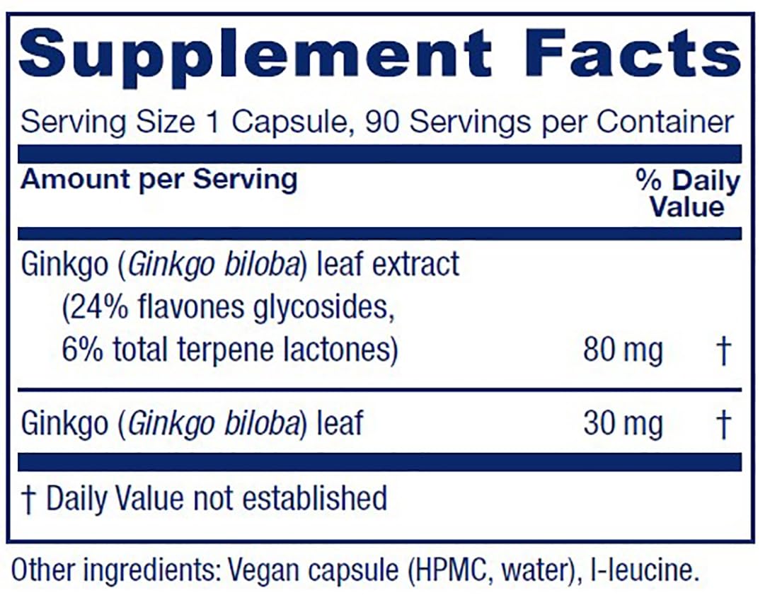 Vitanica Ginkgo capsules closeup indicating standardized extract for brain health