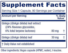 Vitanica Ginkgo capsules closeup indicating standardized extract for brain health
