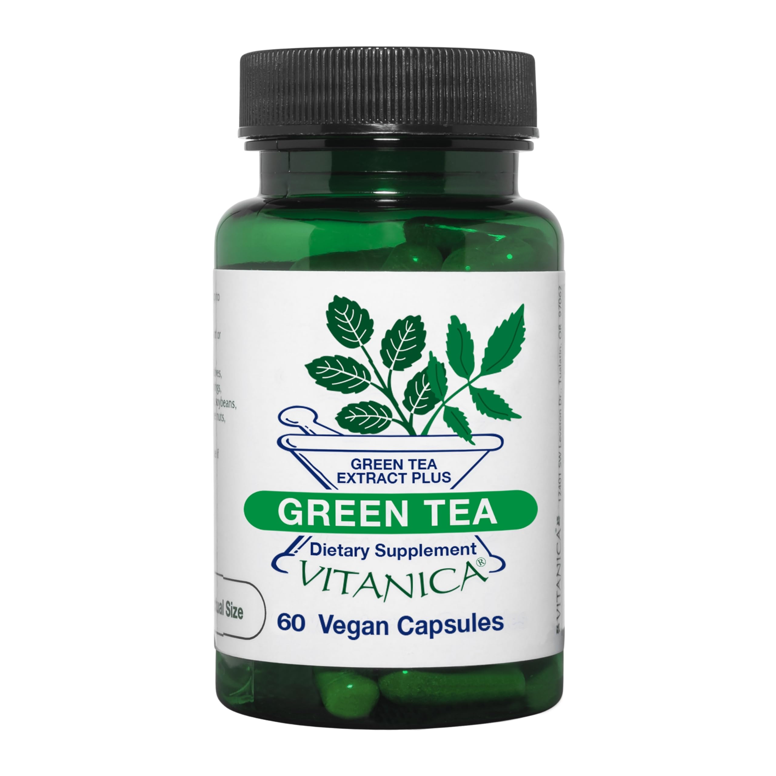 Vitanica Green Tea bottle front showing 60 vegan capsules for immune support