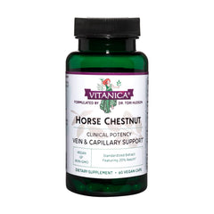 Vitanica Horse Chestnut capsules closeup highlighting 20% aescin for vein support
