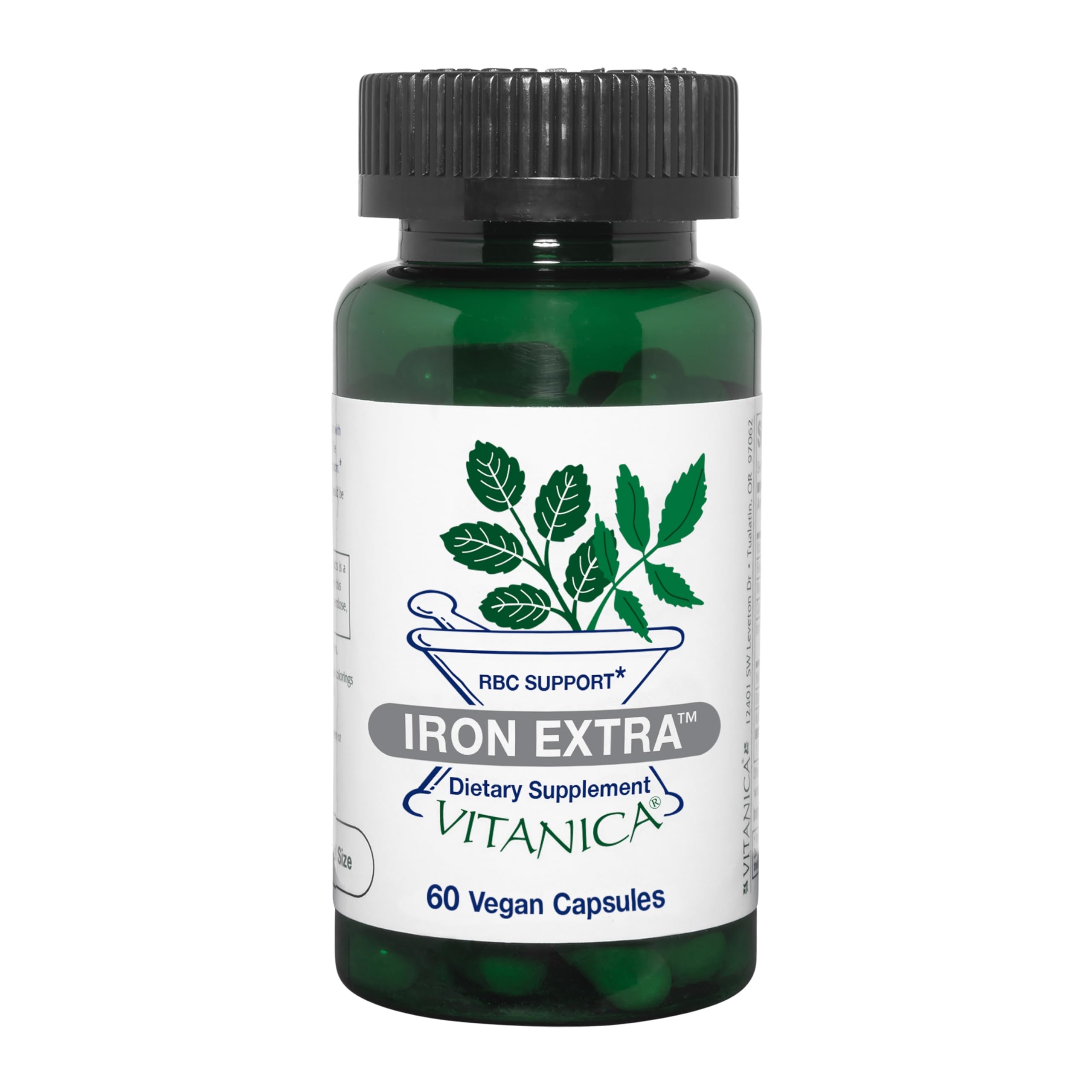 Vitanica Iron Extra bottle front, highlighting gentle iron absorption.