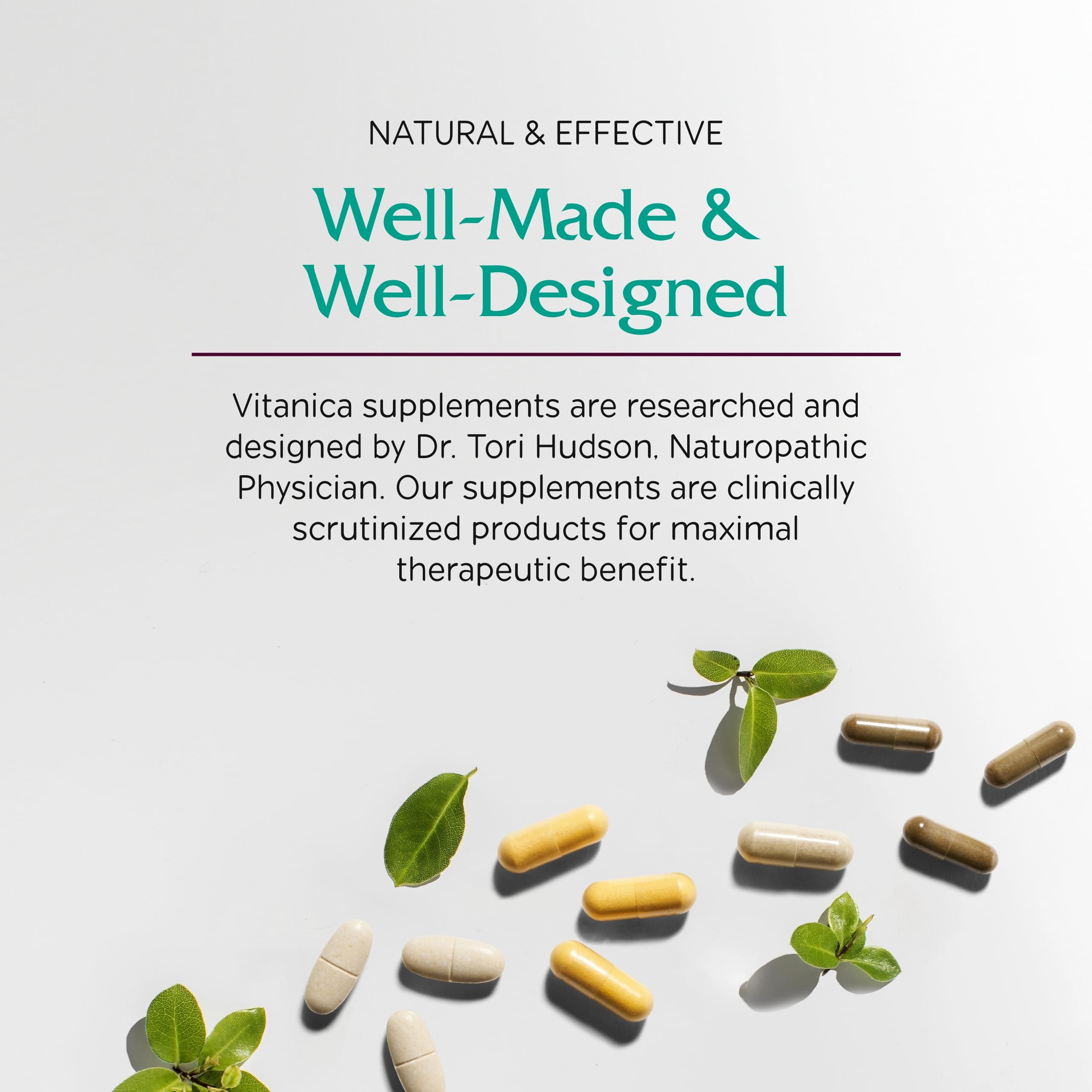 Vitanica Iron Extra vegan capsules on a clean neutral backdrop for clean labeling appeal.