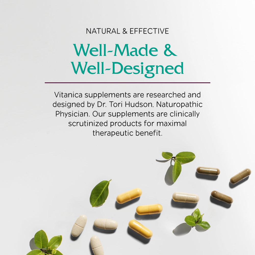 Vitanica Iron Extra vegan capsules on a clean neutral backdrop for clean labeling appeal.