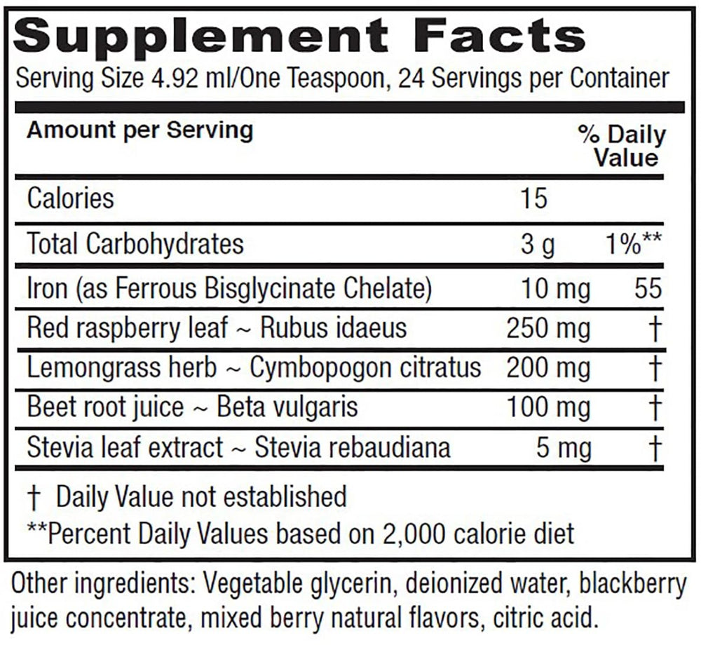 Vitanica Iron Tonic bottle showcases blackberry flavor for easy intake