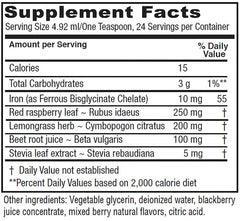 Vitanica Iron Tonic bottle showcases blackberry flavor for easy intake