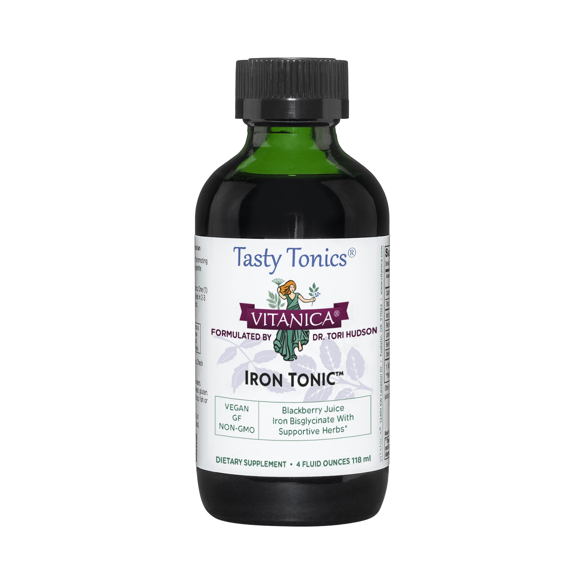 Vitanica Iron Tonic bottle in green glass for daily iron support