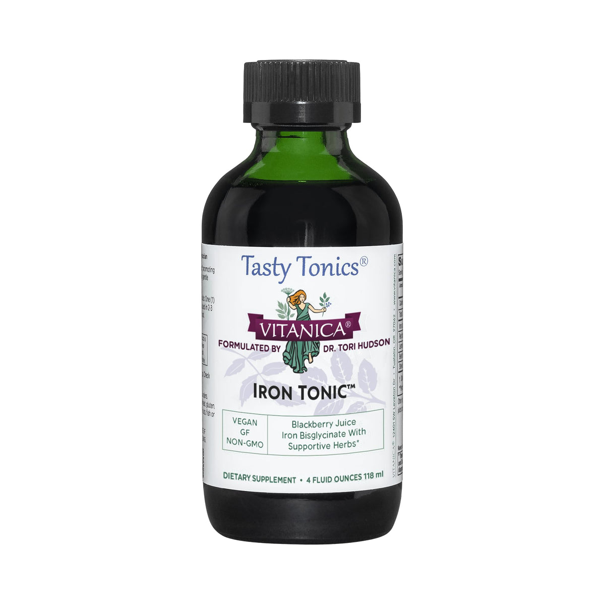 Vitanica Iron Tonic bottle in green glass for daily iron support