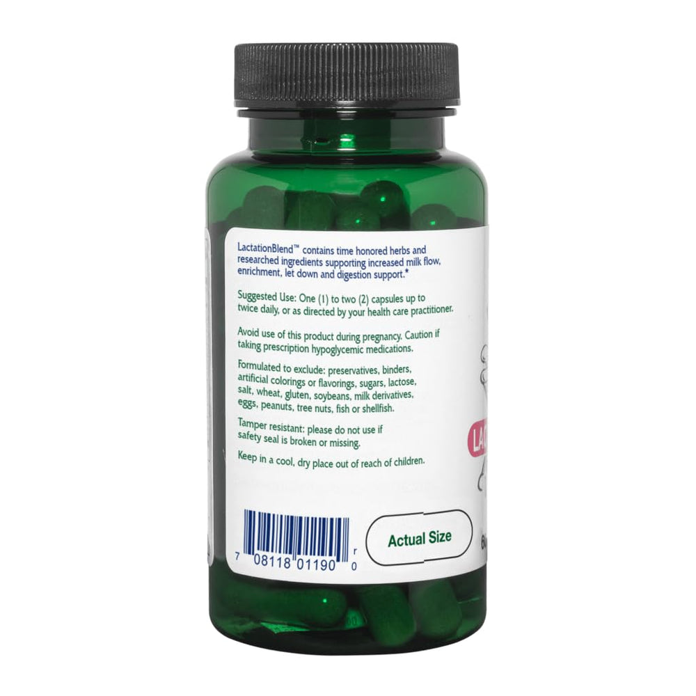 Vitanica Lactation Blend ingredients list highlighting organic, non-GMO galactagogues