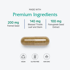 Vitanica Lactation Blend packaging label showing gluten-free and allergen-free claims