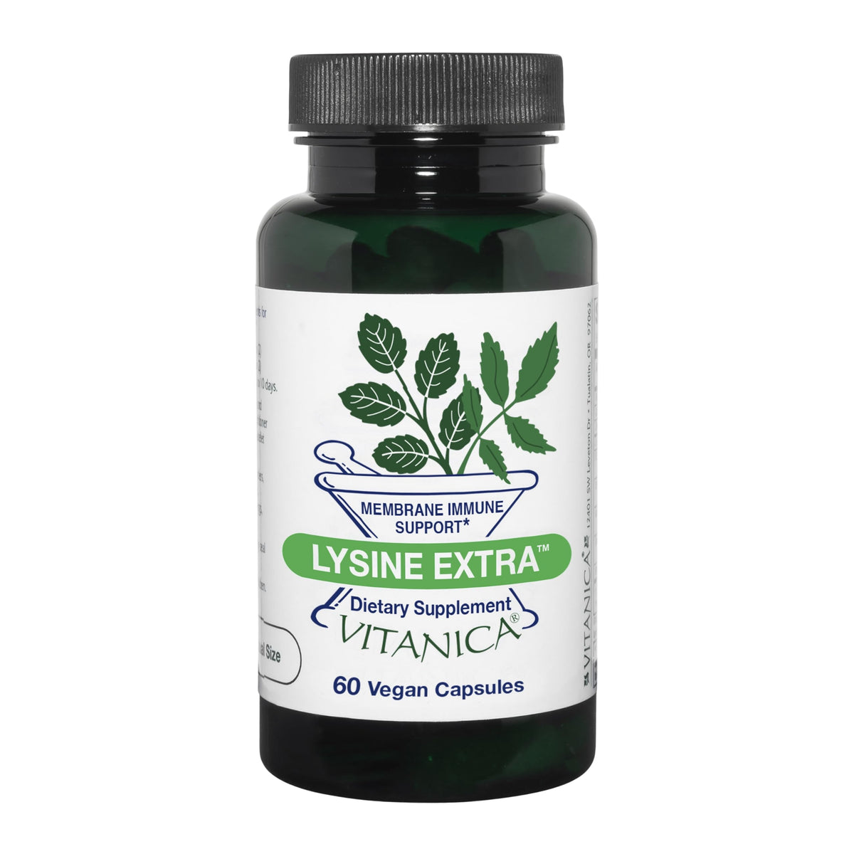 Vitanica Lysine Extra bottle front shows vegan immune support for daily wellness