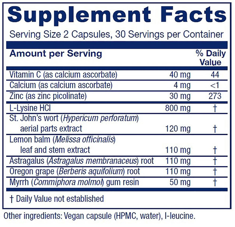 Vitanica Lysine Extra capsules closeup highlighting convenient daily capsules for immune-friendly support