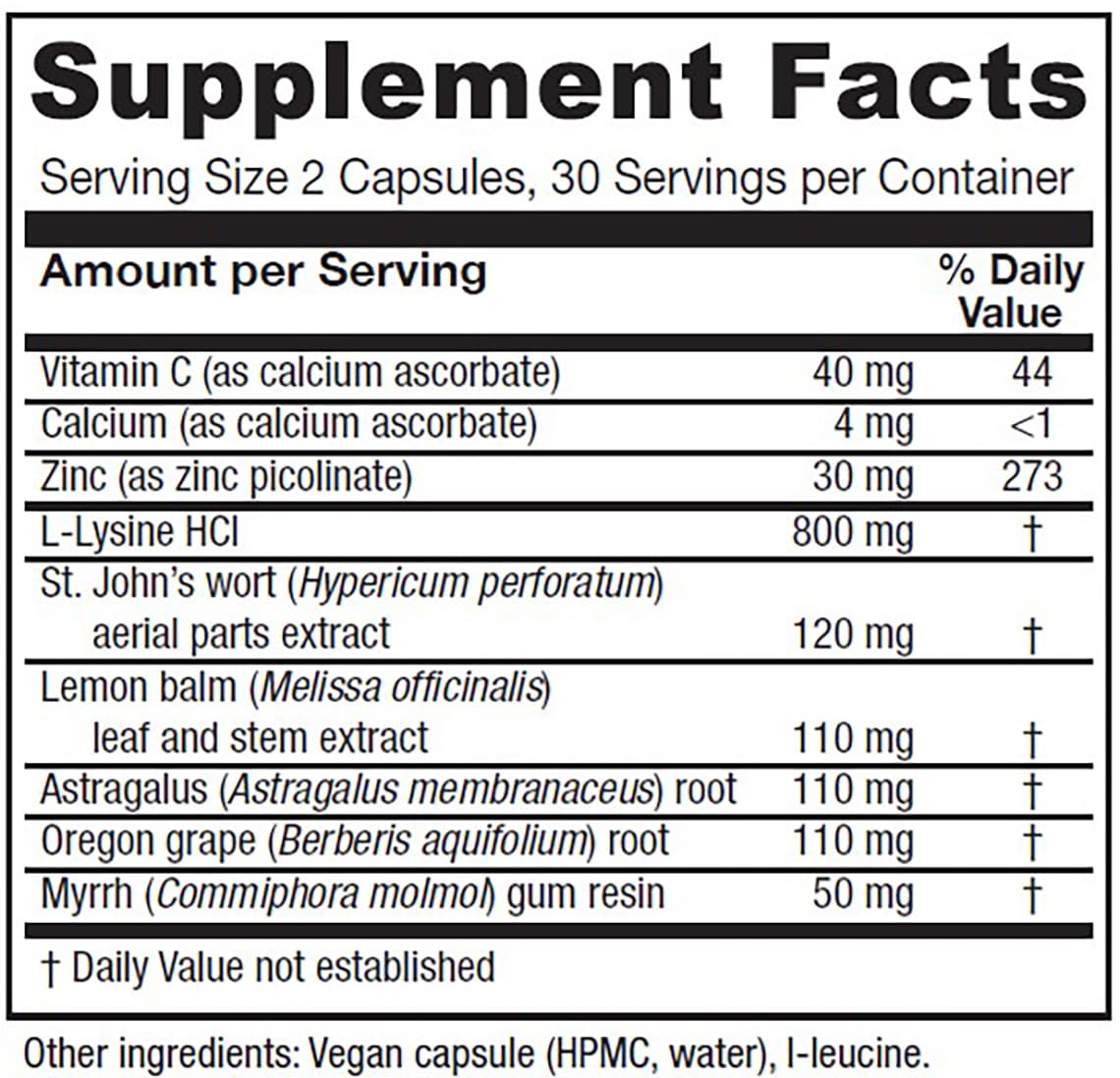 Vitanica Lysine Extra label highlighting clean ingredients
