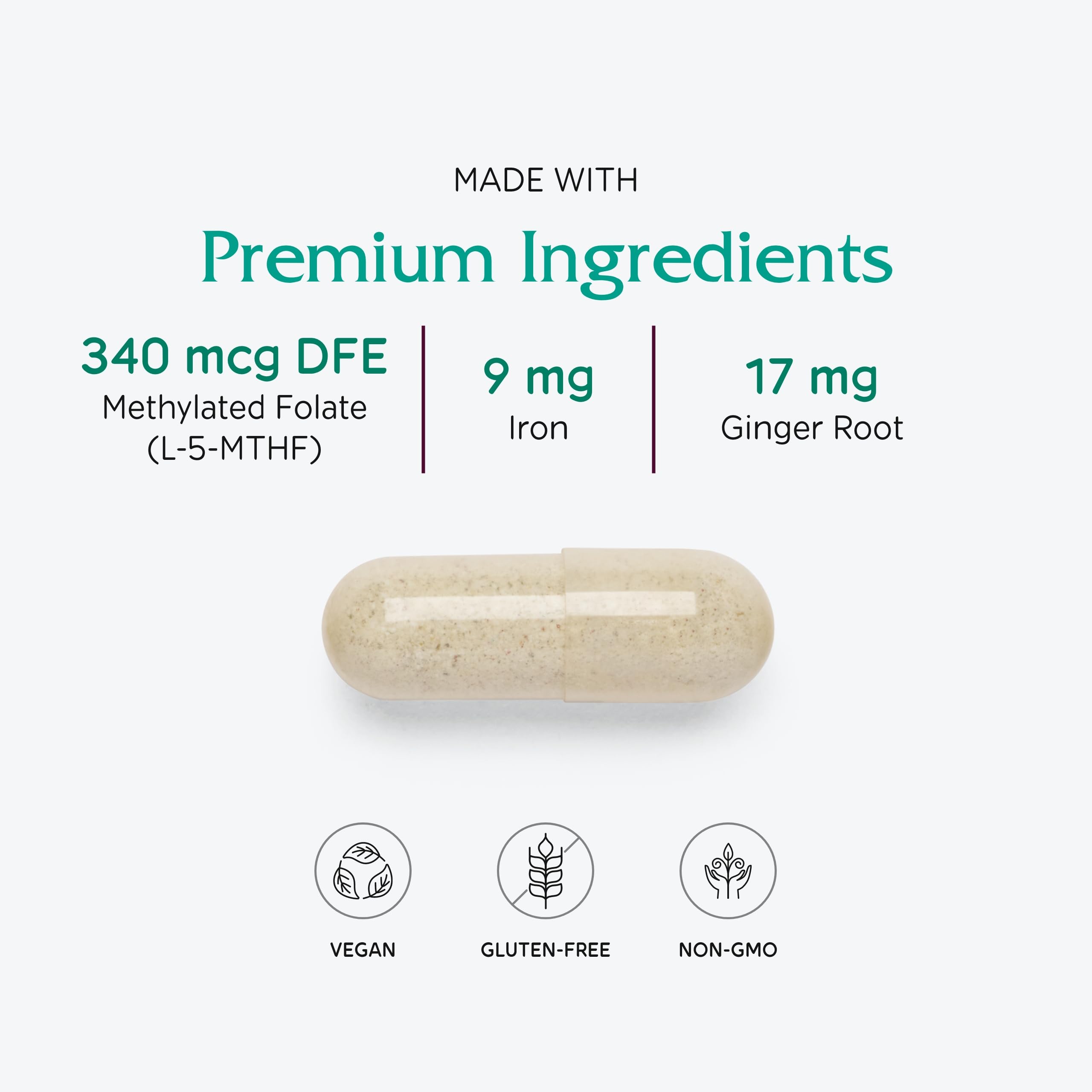 Vitanica Maternal Symmetry label packaging indicating vegan-friendly prenatal vitamins.