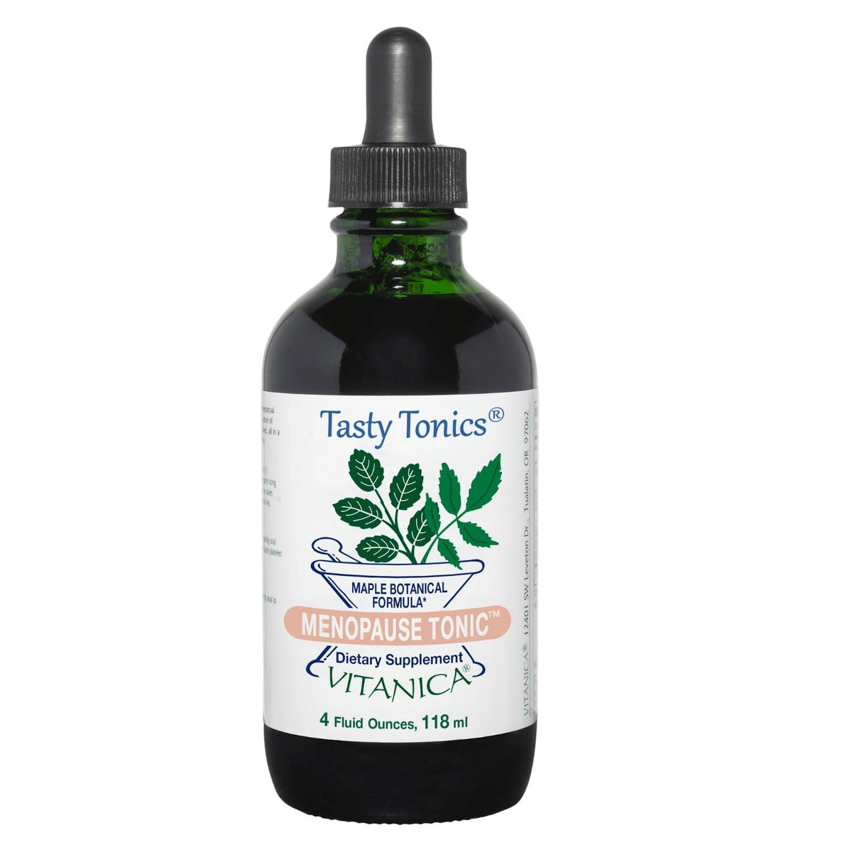 Vitanica Menopause Tonic bottle with natural maple flavor for daily comfort support.