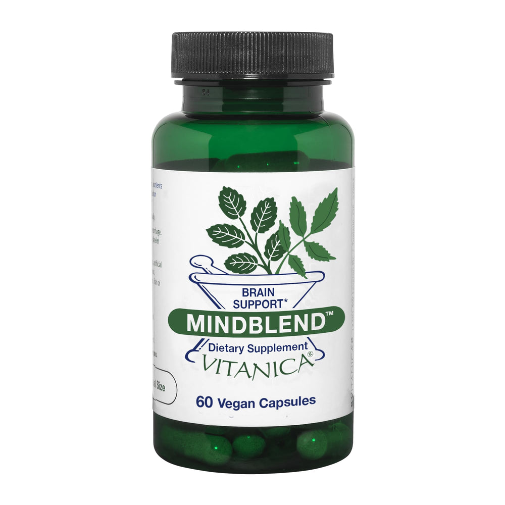 Vitanica MindBlend bottle with brain-support capsules for daily focus