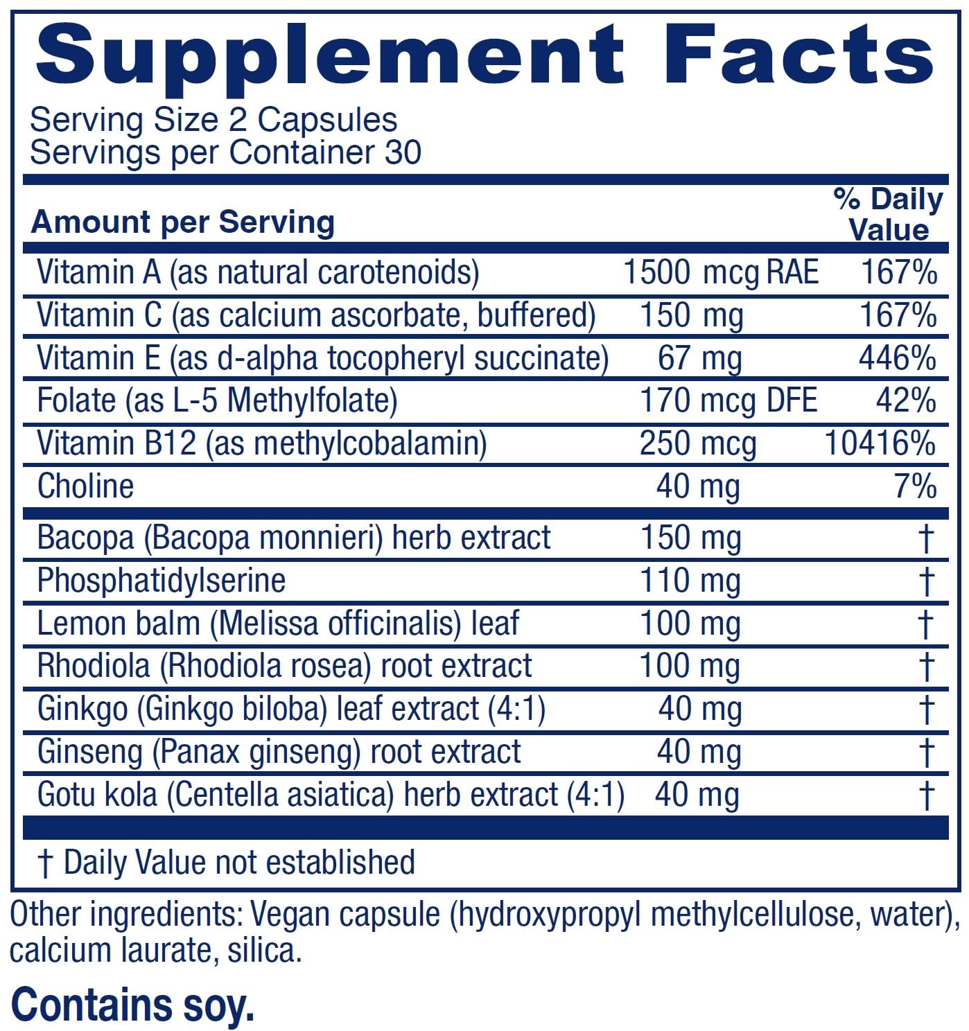Close-up MindBlend capsules highlighting vegan, non-GMO formula