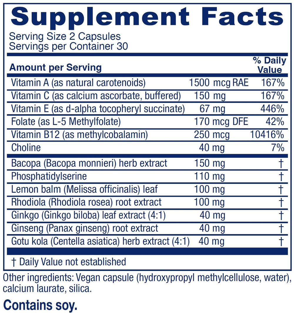Close-up MindBlend capsules highlighting vegan, non-GMO formula