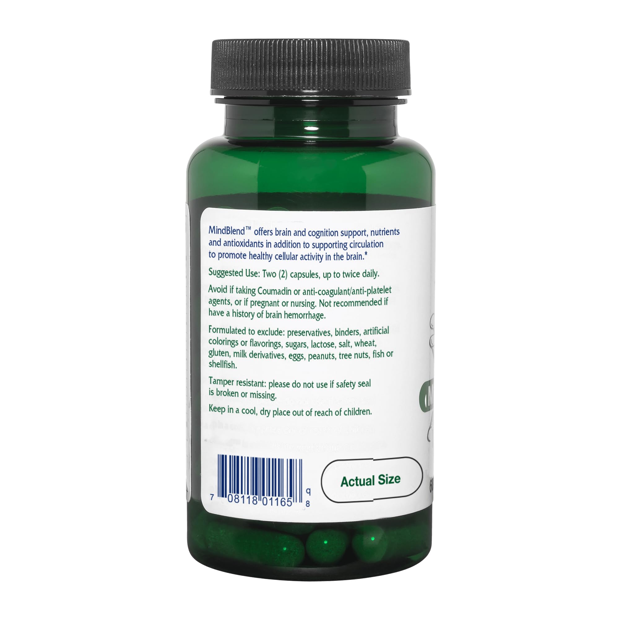 MindBlend ingredients label featuring wild-crafted herbs for brain support