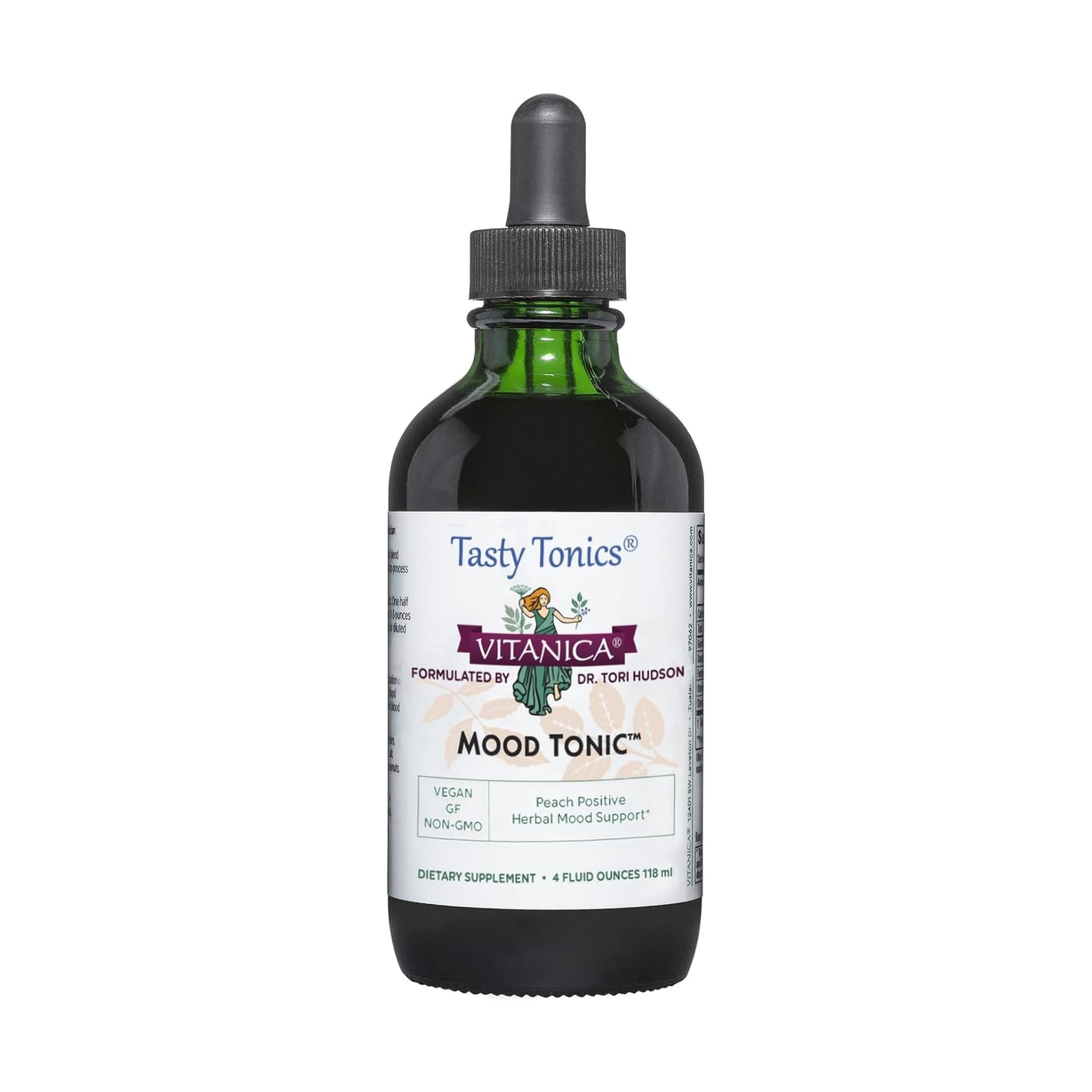 Vitanica Mood Tonic peach bottle ready for daily calm support.