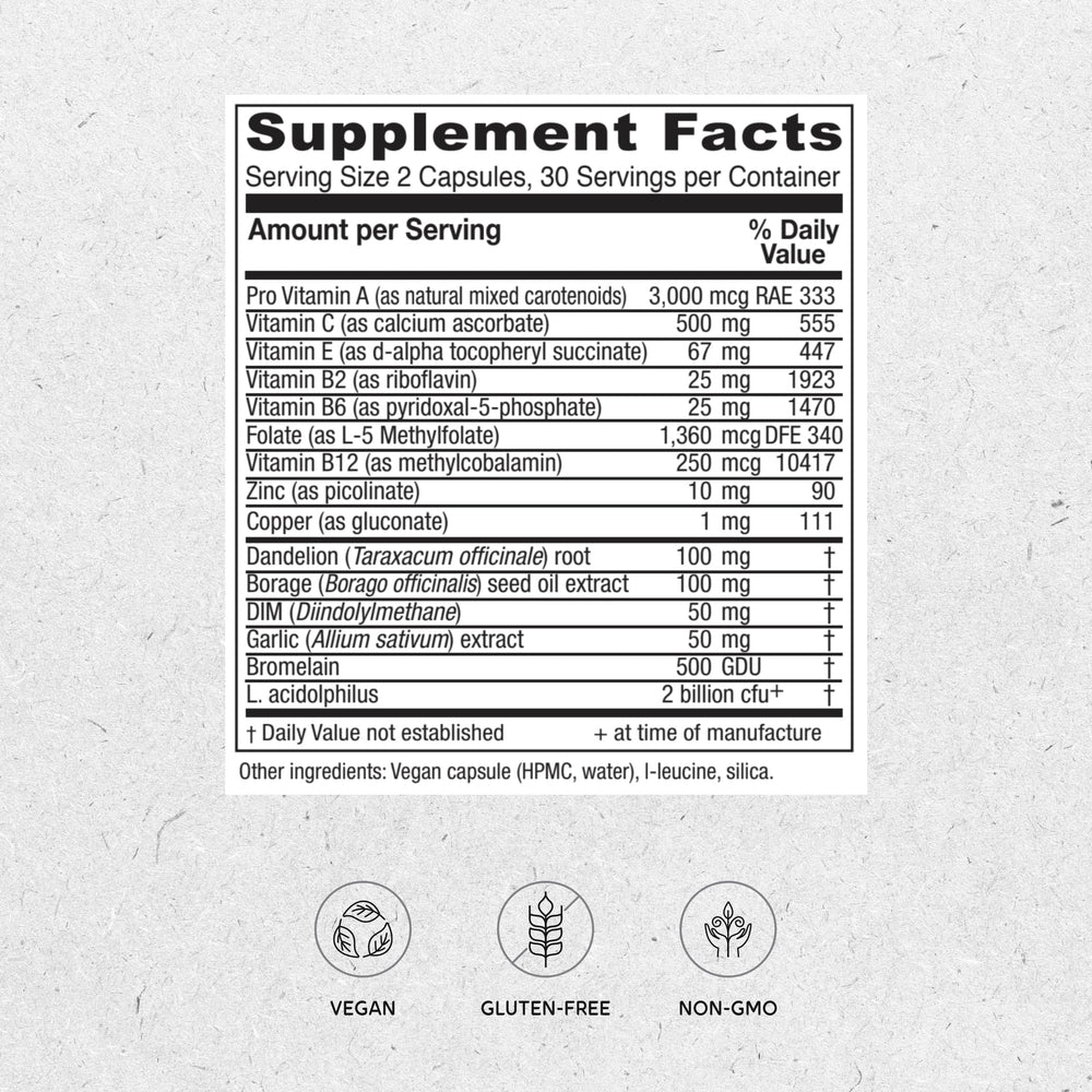 Vitanica OC Companion bottle back displays ingredients and usage-friendly details for vegan users.