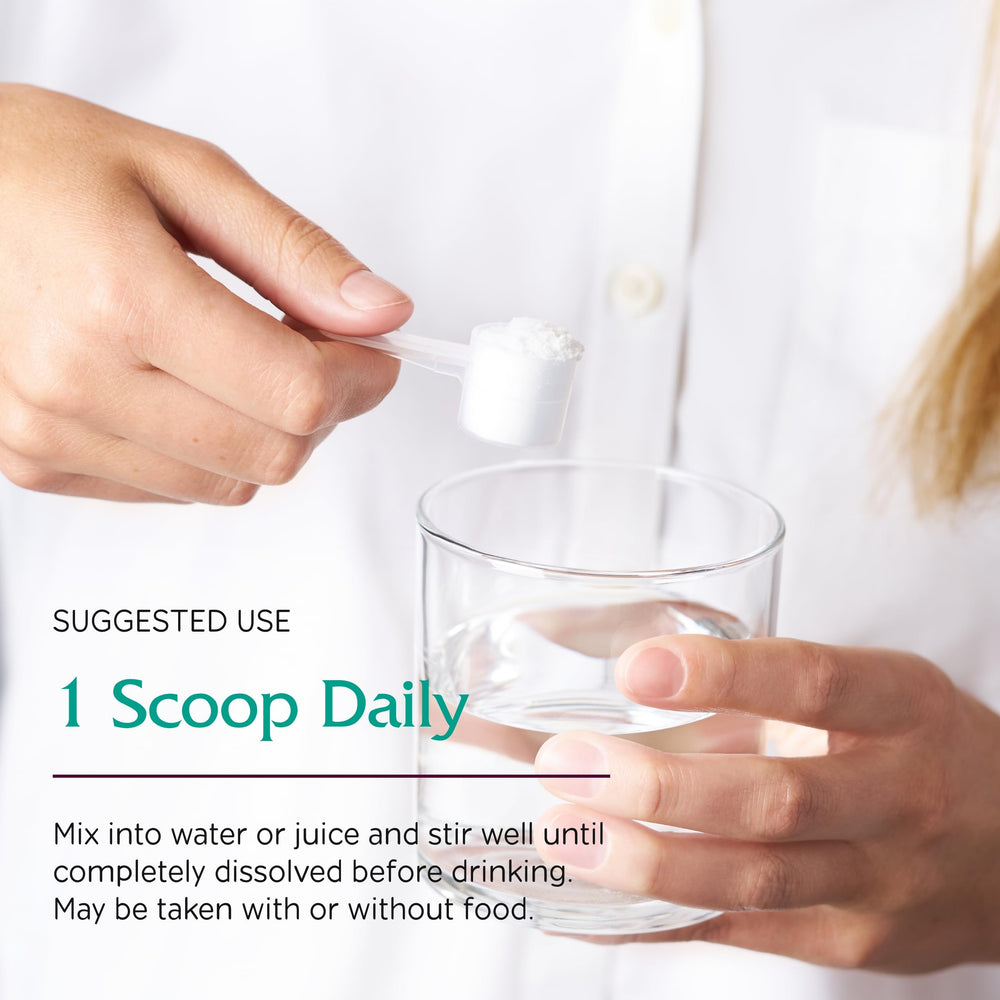 Vitanica Optinositol bottle pour demonstrates easy dosing into beverages.