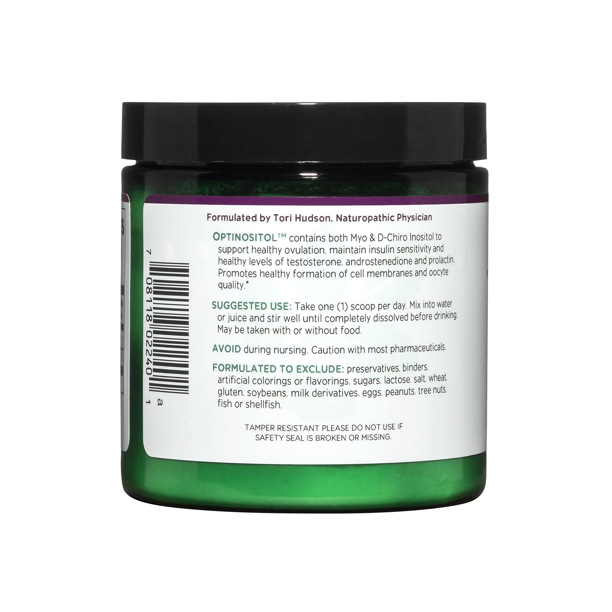 Vitanica Optinositol label front displays vegan and gluten-free credentials.