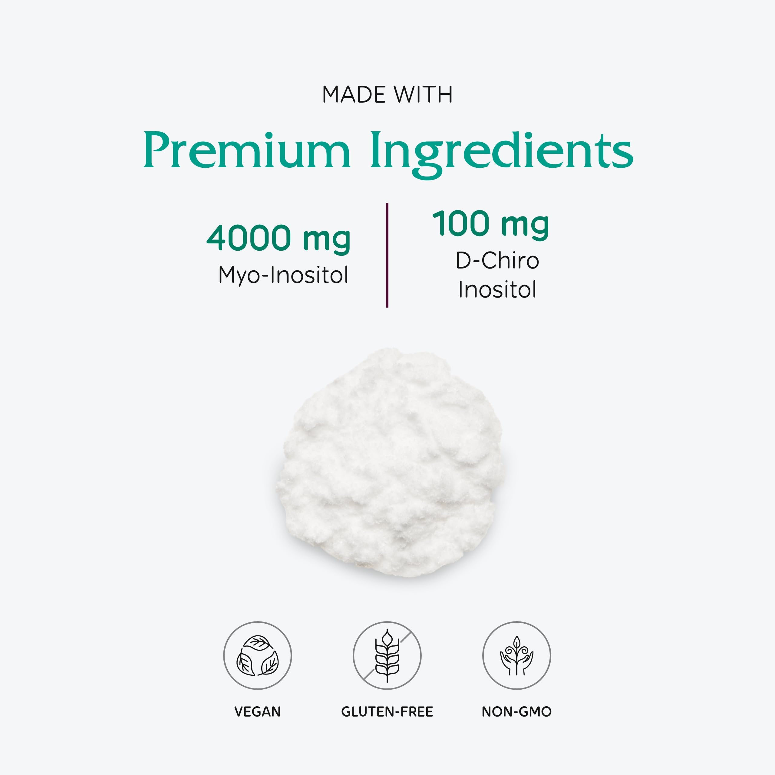 Vitanica Optinositol powder image highlighting a sugar-free formulation for daily use.