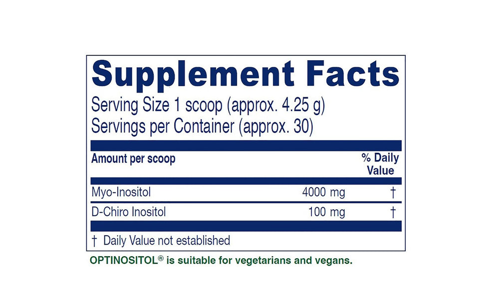 Optinositol scoop beside bottle for easy daily intake