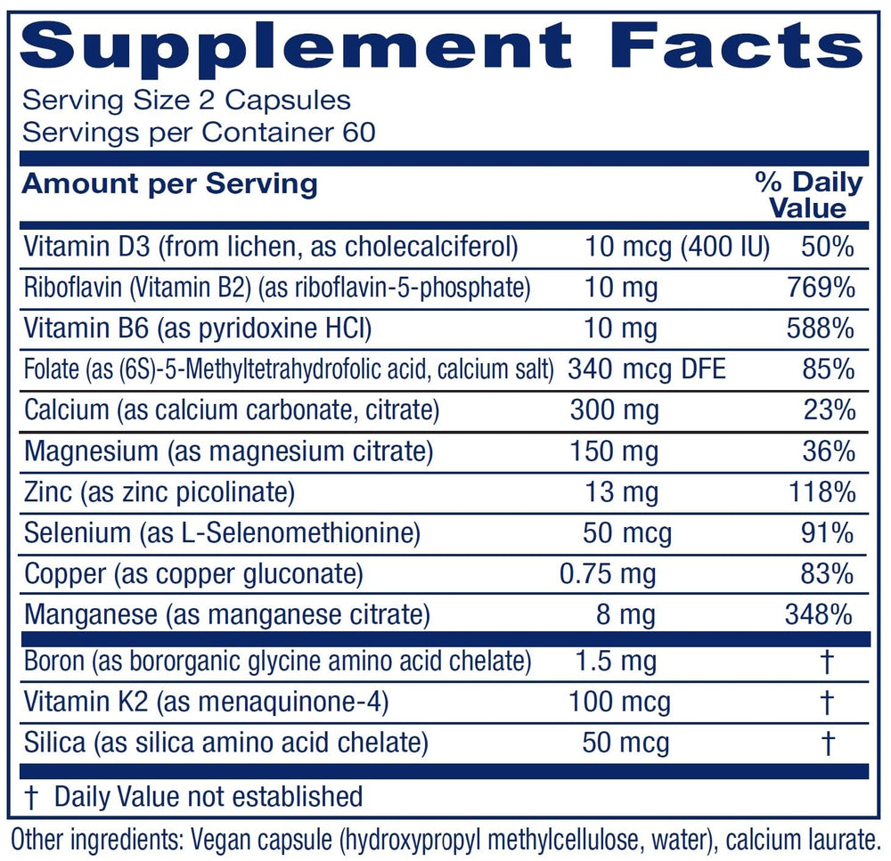 Vitanica OsteoBlend label highlighting vegan non-GMO formulation for bone support
