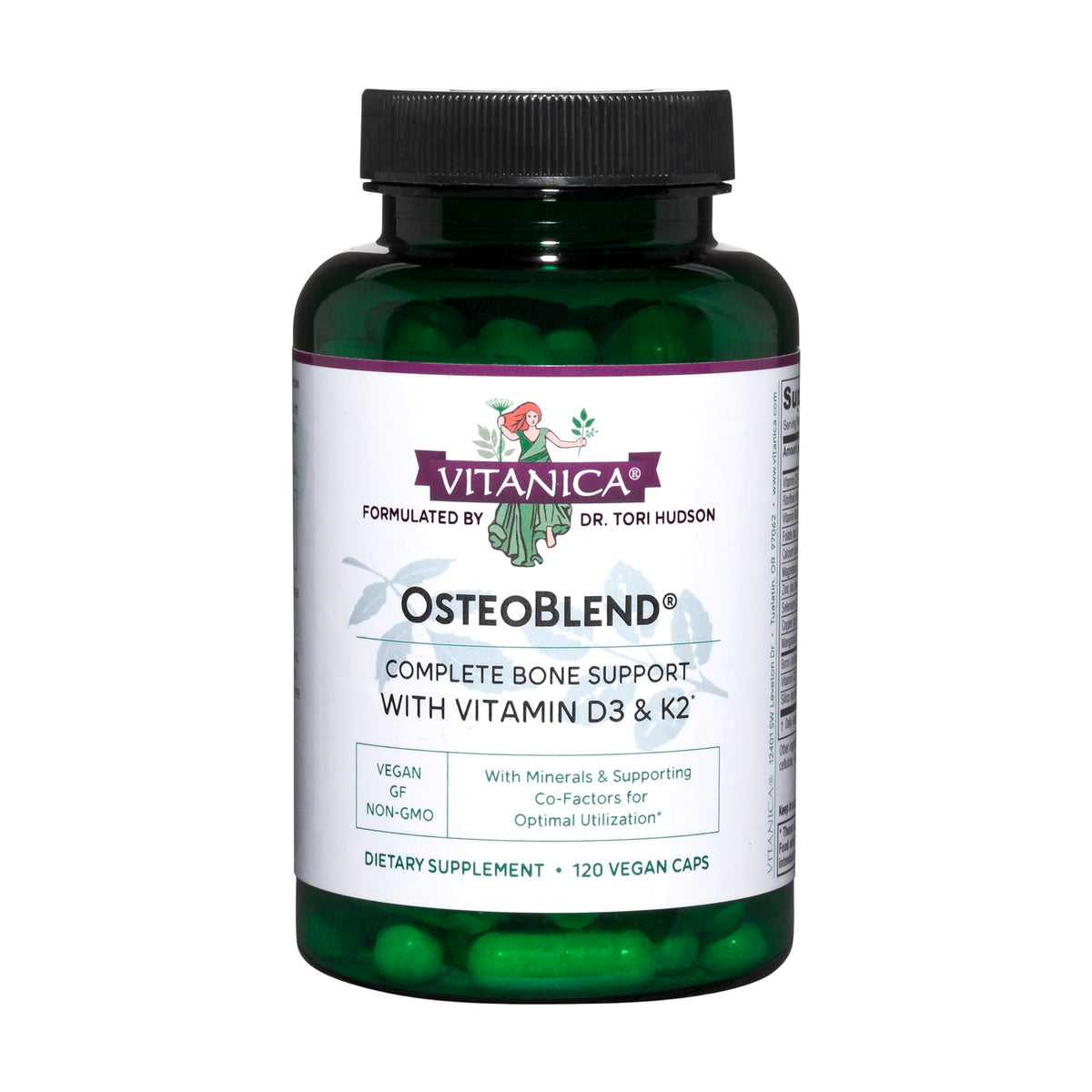 Vitanica OsteoBlend bottle front showing vegan bone support formula.