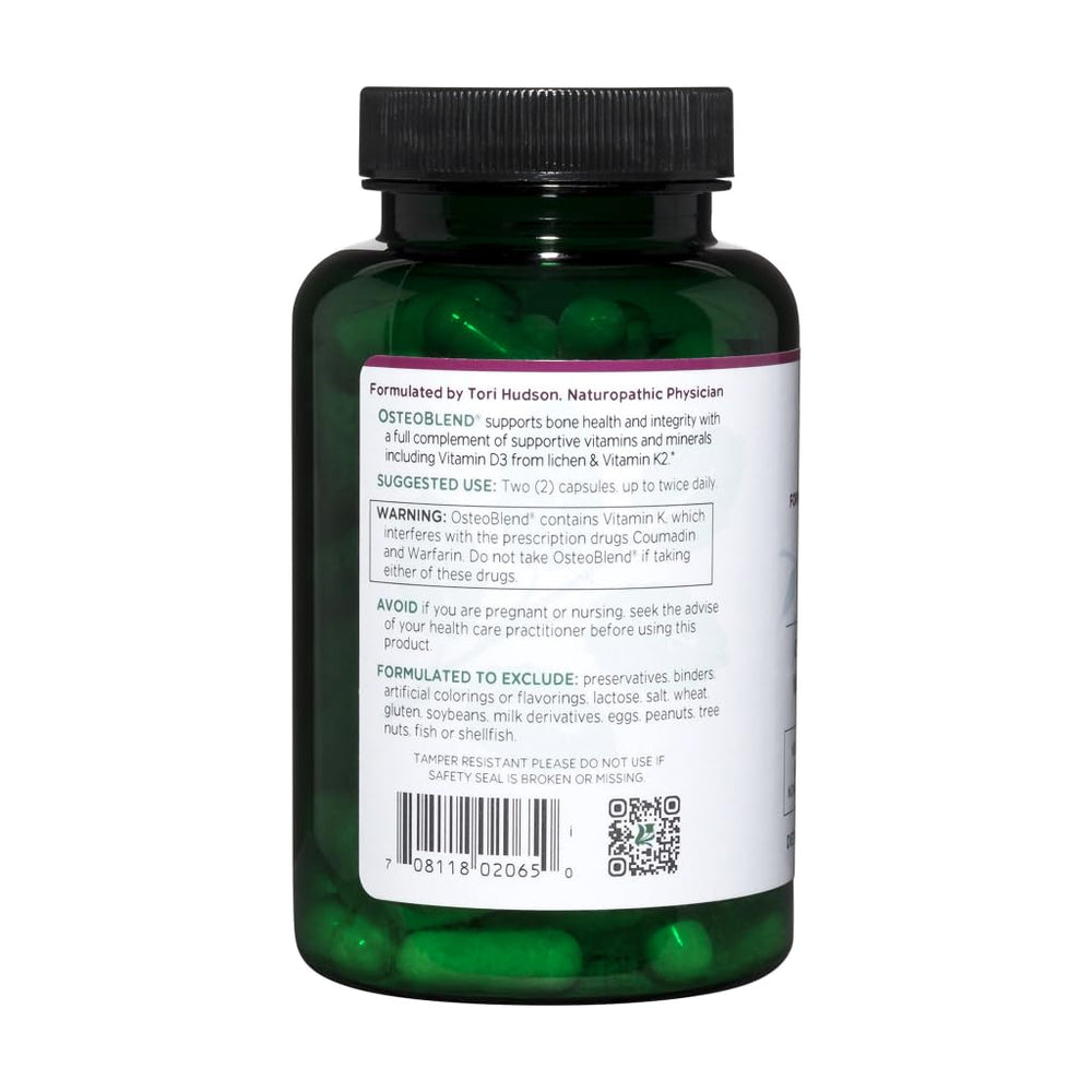 OsteoBlend label detail with brand and key features.