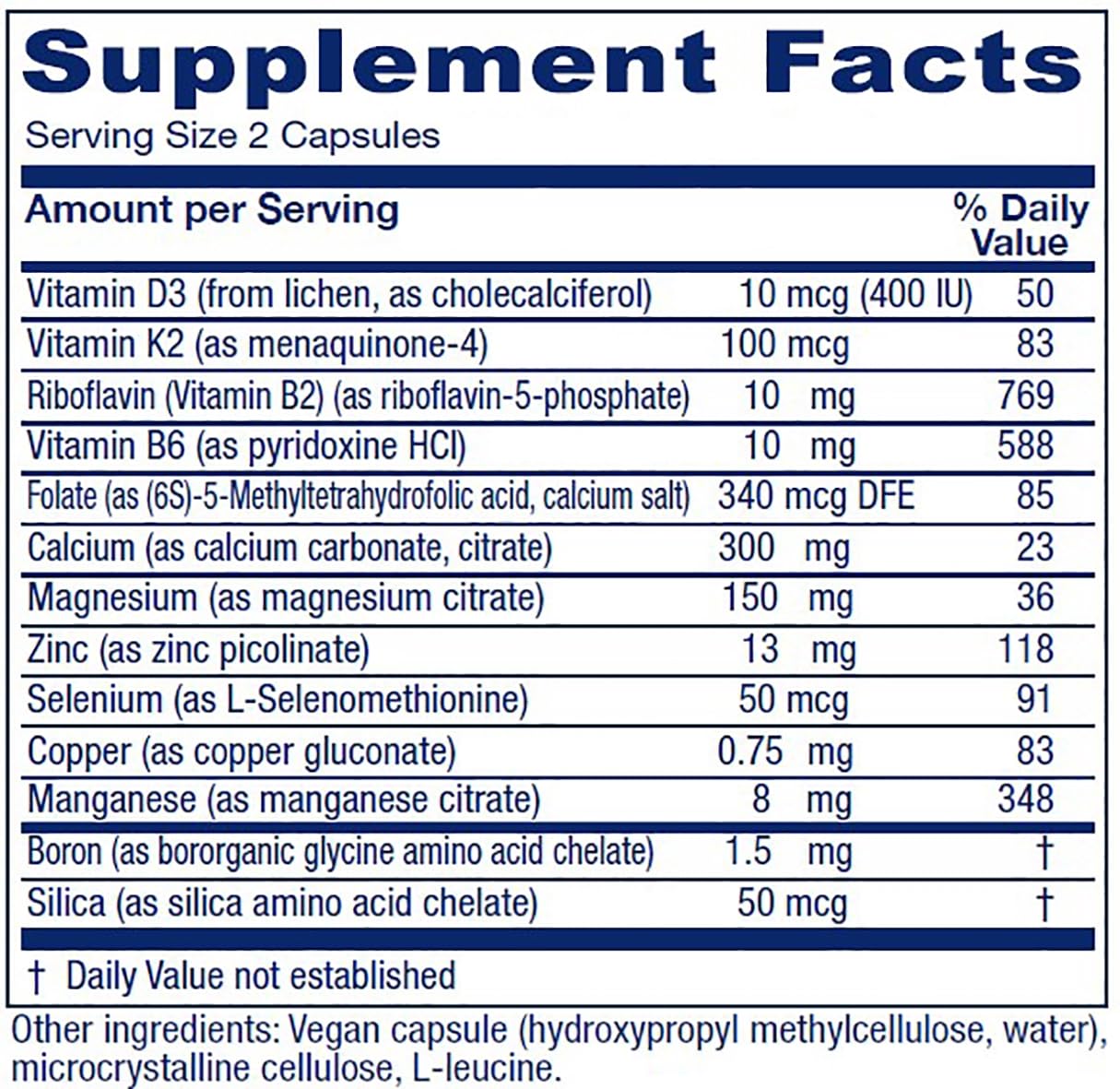 Close-up of OsteoBlend bottle showing capsules for daily vegan supplementation.