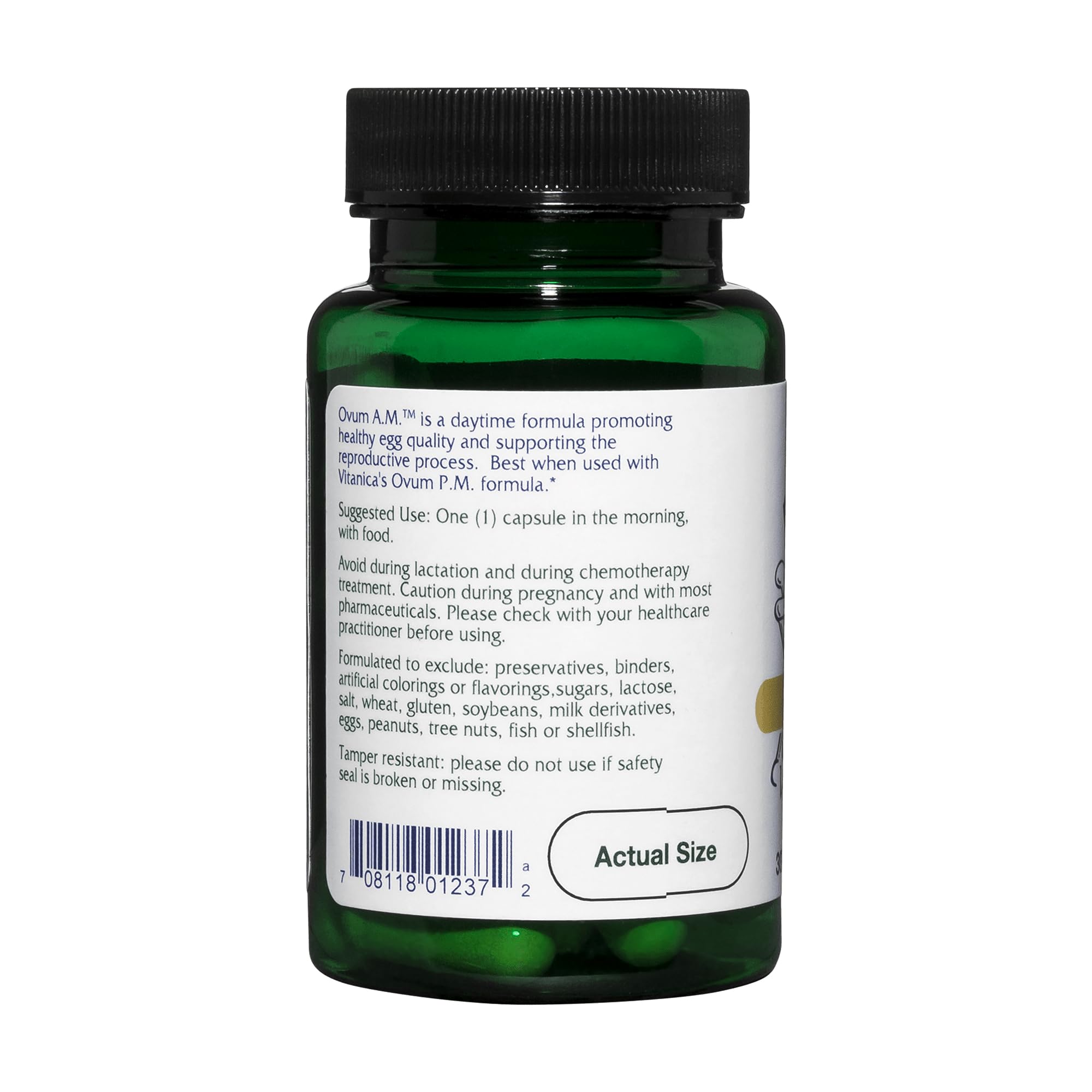 Vitanica Ovum A.M. alpha-lipoic-acid capsule for mitochondrial energy in egg cells.
