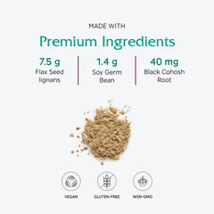 Close-up of phytoestrogen ingredients and flaxseed lignans in formula
